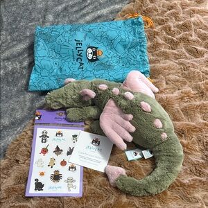 Jellycat Malachi Dragon Large - Olive and Blush Dragon Plush